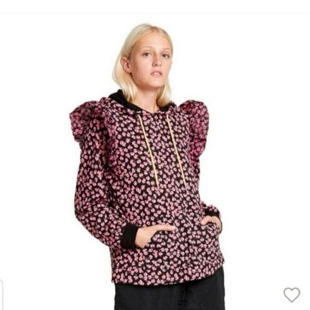Sandy Liang x Target Ditsy Floral Puff Shoulder Hooded Sweatshirt 3X EUC